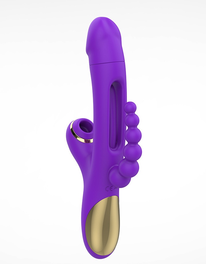 Vibrating and tongue flapping rabbit vibrator with Sucker and beaded butt plug