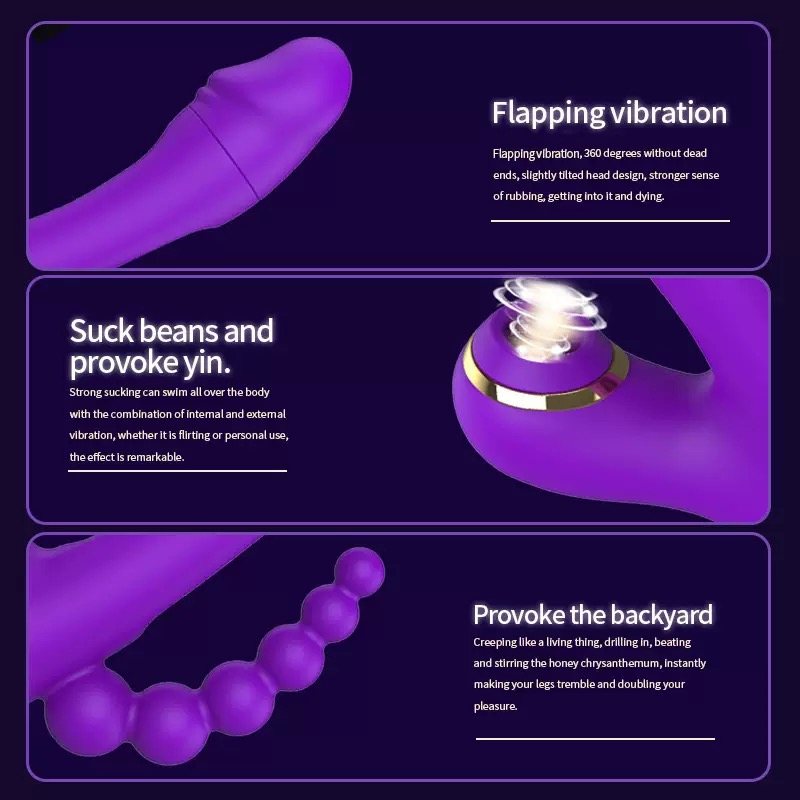 Vibrating and tongue flapping rabbit vibrator with Sucker and beaded butt plug