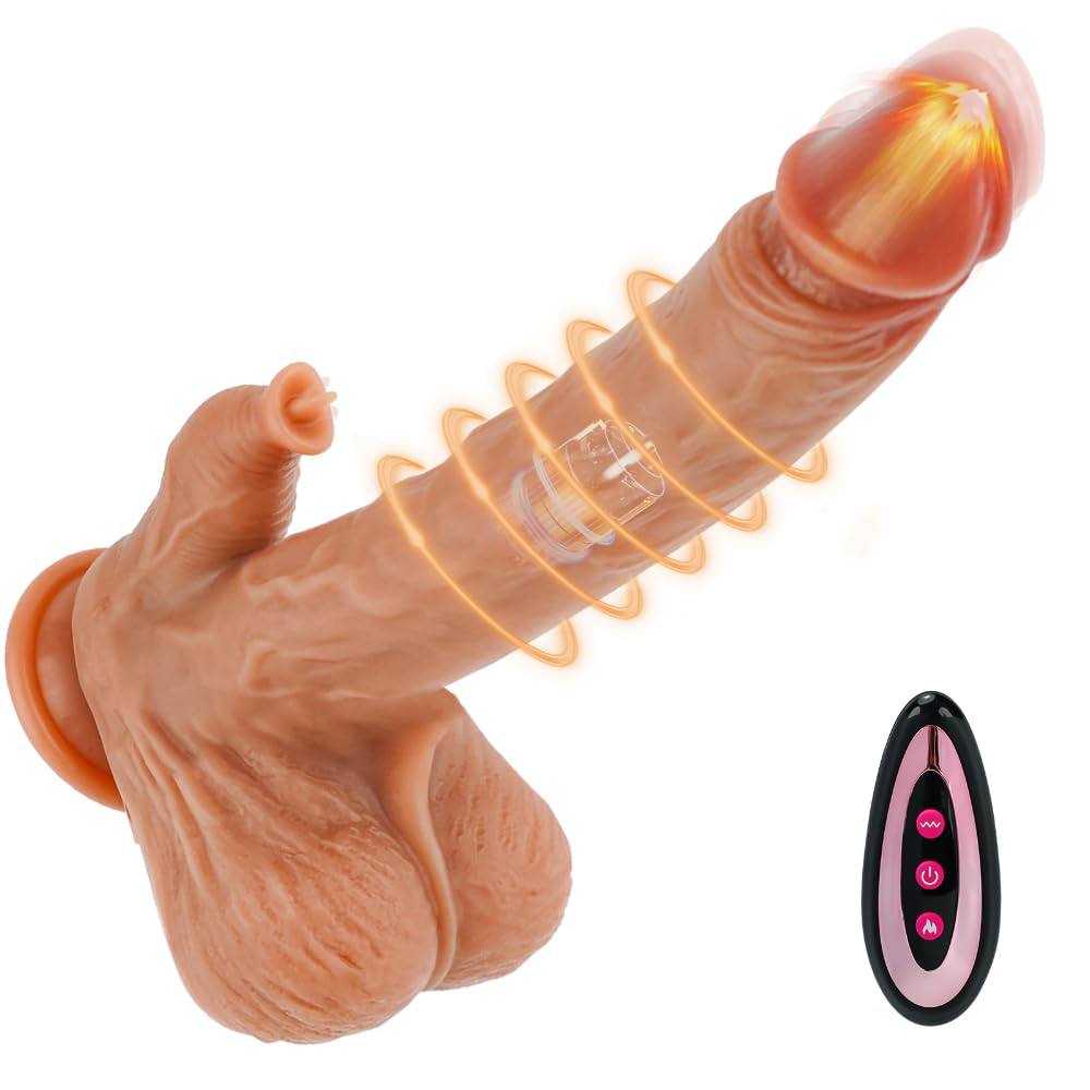 Flesh color, Remote controlled, Thrusting and Vibrating Dildo with Clit Stimulator