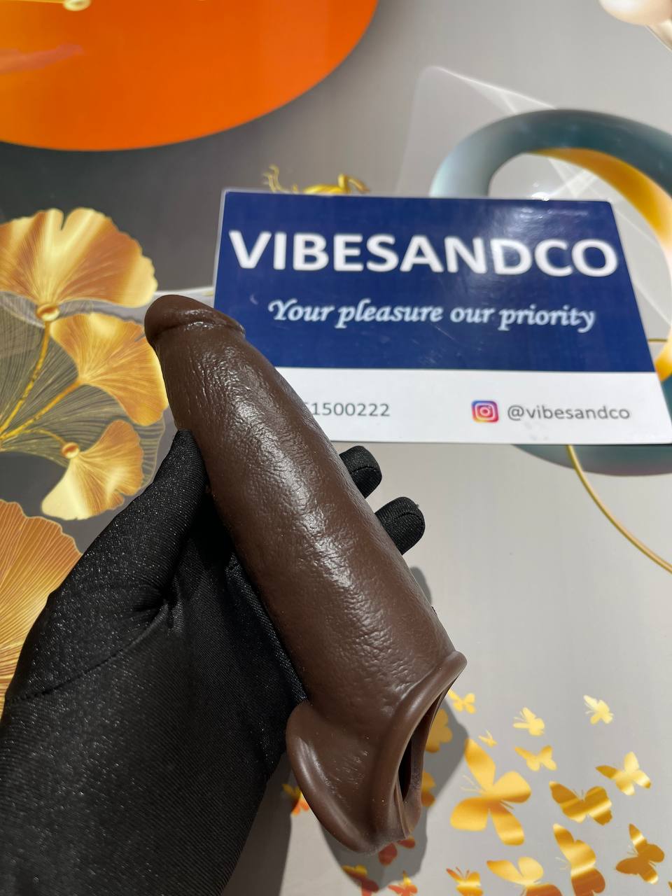 Non-Vibrating, Dark Color Soft and Super Realistic Penis Sleeve with Cock Ring