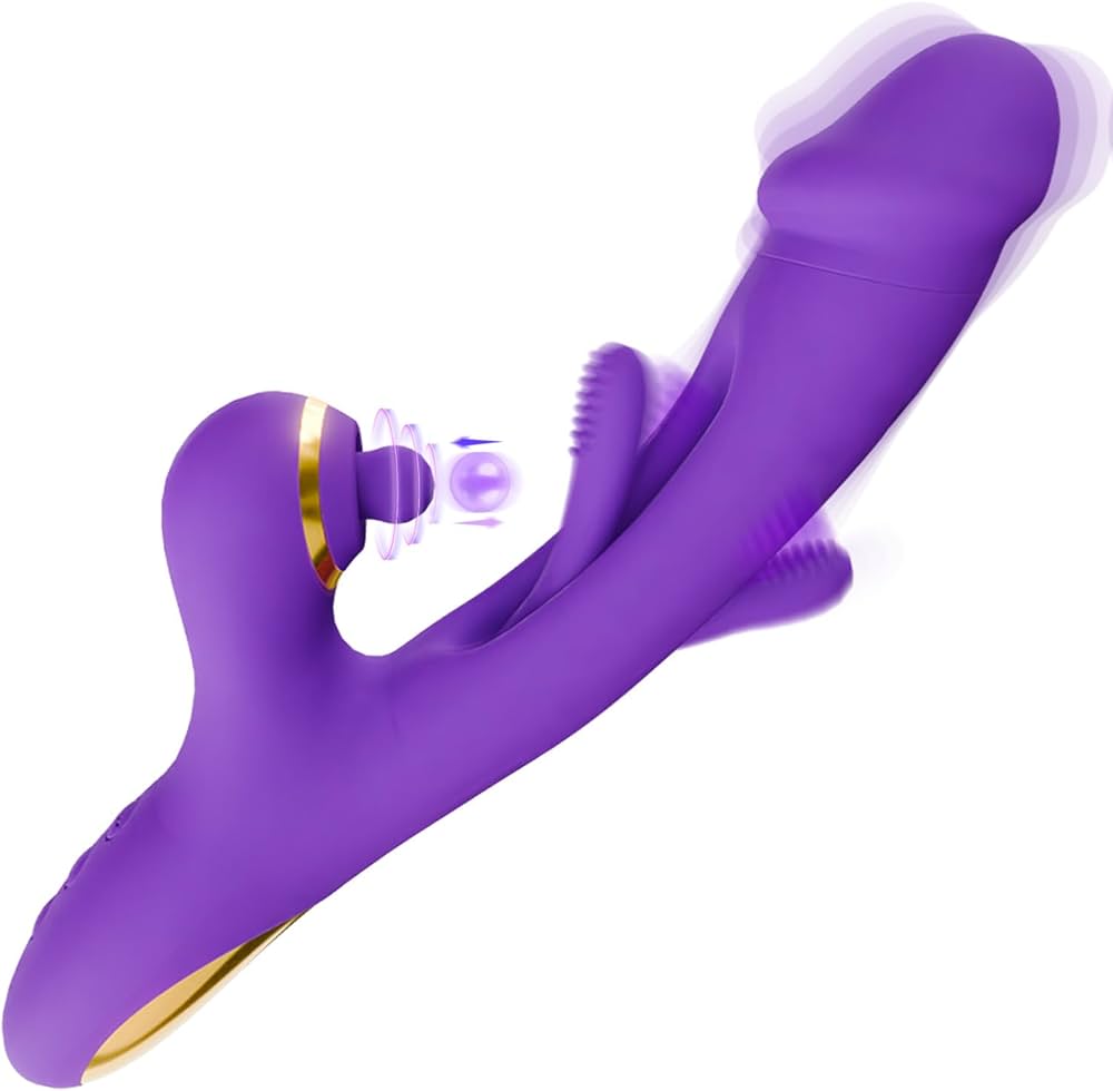 Vibrating and tongue flapping rabbit vibrator with beaded clit stimulator