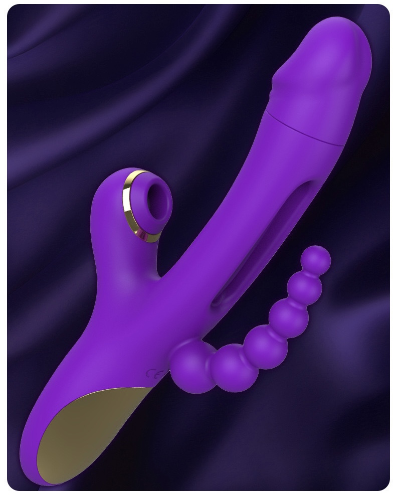 Vibrating and tongue flapping rabbit vibrator with Sucker and beaded butt plug